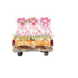 funny pink pigs in vintage car sublimation png - whimsical pig clipart - digital download