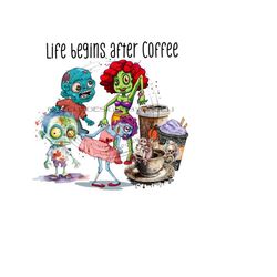 coffee zombie clipart - 'life begins after coffee' - coffee lover gift png - digital download