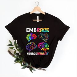 embrace neurodiversity shirt png, autism month t-shirt png, brain embrace adhd autism asd t-shirt png,autism acceptance