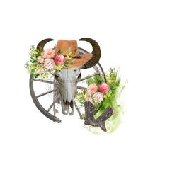Whimsical Cow Skull & Wagon Wheel Clipart - Cowboy Hat and Boots, Flowers - Sublimation PNG - Digital Download