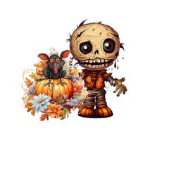 playful skeleton & pumpkin halloween/fall clipart - mischievous rat, autumn leaves, flowers - whimsical design - png - digital download