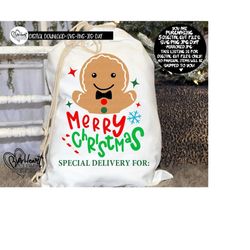 gingerbread man santa sack svg, png, jpg, dxf, gingerbread svg, santa present bag svg design, merry christmas svg, silhouette, cricut