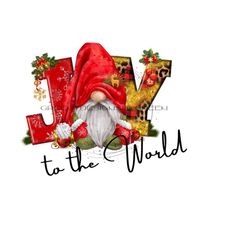 joy to the world sublimation png - holiday gnome, mistletoe, ornaments, presents - elegant christmas design - digital download