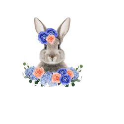 bunny png with crown of light & dark peach flowers, rabbit png files, bunny sublimation, easter clipart png, sublimation peach waterslide