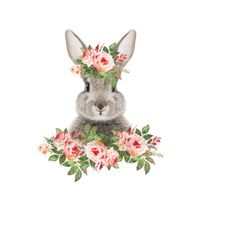 bunny png with crown of peach flowers, rabbit png files, bunny sublimation, easter clipart png, sublimation peach waterslide