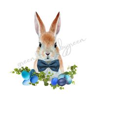 rabbit png, easter bunny egg clipart, blue & white eggs, greenery, bunny sublimation graphics, blue bow tie png, bunny waterslide.
