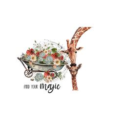 giraffe png image, giraffe clipart, wheelbarrow digital download png, giraffe clipart, giraffe sublimation, flower sublimation.