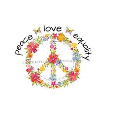rainbow flower peace sign - peace love equality - floral clipart - digital download