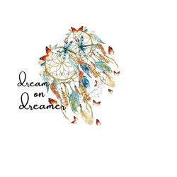 indian rustic png'dream on dreamer' western dream catcher png with browns, blue, green boutique boho feathers. #waterslide#sublimation#png