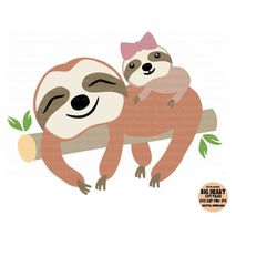 sloth svg, sloth png, sloth jpg, sloth dxf, sloth vector, sloth mom and baby, sloth cut file, baby sloth, silhouette, cricut, sublimation