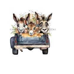 donkey png - whimsical western ranch design - vintage rustic truck, wildflowers, donkey siblings-rosalieualansellera