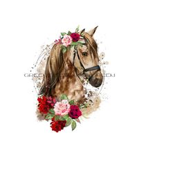 rustic horse png, southern horse waterslide, western sublimation, farm life clipart, red floral clipart, horse png, farm animal clipart