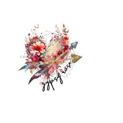 rustic boho 'gypsy rose' png file. features boutique feathers, heart, arrows & strong woman quote. png waterslide for sublimation.