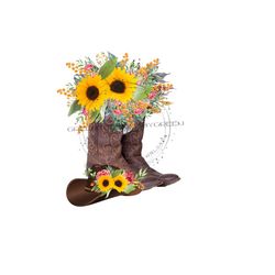 sunflowers & cowgirl boots png - boho western design - flowers, cowboy hat - sublimation file - digital download