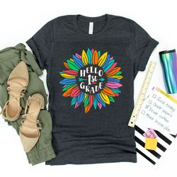 hello first grade shirt png, kindergarten shirt png, back to school shirt png, teacher life shirt png, first grade teach