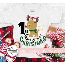 my first christmas svg, png, jpg, dxf, reindeer svg, 1st christmas svg, baby boy svg, 1st christmas cut files, silhouette, cricut cut