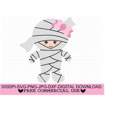 girl mummy svg, png, jpg, dxf, halloween svg, girl halloween svg, mummy cut file, kids halloween shirt design,silhouette cut file,cricut cut