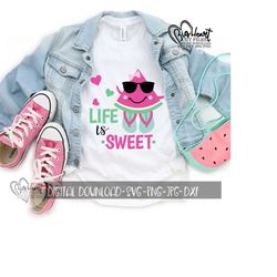 life is sweet svg, png, jpg, dxf, watermelon svg, life svg, flip flops, summer svg, vacation svg, silhouette cut file, cricut cut file