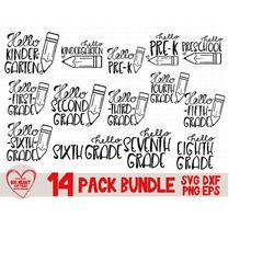hello grade bundle, school svg bundle, back to school bundle svg, png, dxf, eps, school, kindergarten, grade, preschool, silhouette, cricut