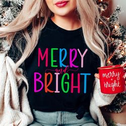 merry and bright christmas t-shirt png, merry chritmas t-shirt png, holiday apparel, bright christmas t-shirt png, comf