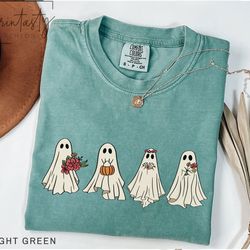 retro halloween floral ghost t-shirt png, cute ghost t-shirt png, ghost t-shirt pngfor her, halloween, halloween gift