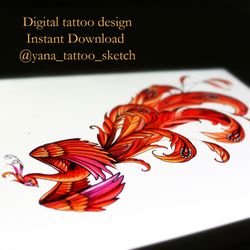 Phoenix Tattoo Design Phoenix Tattoo Sketch Bird Phoenix Tattoo Ideas, Instant download PDF, PNG, JPG files
