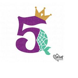 mermaid 5th birthday girl svg,png,jpg,dxf,birthday princess svg,fifth birthday svg,mermaid number with crown svg,silhouette,cricut cut files