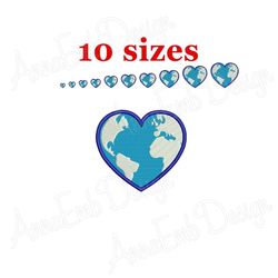 earth embroidery design. heart earth silhouette. earth mini. heart globe design. machine embroidery design. earth globe
