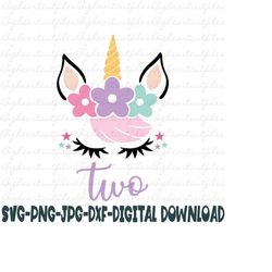 unicorn 2nd birthday svg, png, jpg, dxf, unicorn svg, two year old birthday svg, 2nd birthday girl svg,second birthday svg,silhouette,cricut
