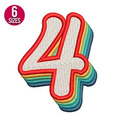Retro Number four 4 embroidery design, Machine embroidery pattern, Instant Download