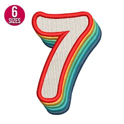 Retro Number seven 7 embroidery design, Machine embroidery pattern, Instant Download