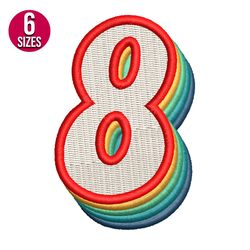 Retro Number eight 8 embroidery design, Machine embroidery pattern, Instant Download