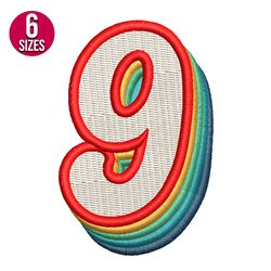 Retro Number nine 9 embroidery design, Machine embroidery pattern, Instant Download