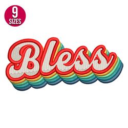 Bless retro embroidery design, Machine embroidery pattern, Instant Download