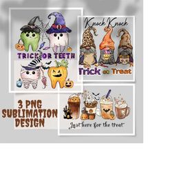 best of 3 halloween png file's, halloween sublimation design bundle, halloween trick or treat png, halloween gnome png, halloween coffee png