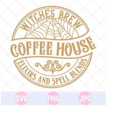 witches brew svg, witches brew coffee co, stop in for a spell, halloween edition, editable layered editable cut file, halloween witch svg