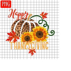 happy thanksgiving png, fall clipart, leopard pumpkin png, thanksgiving sunflower png, thanksgiving sublimation, sunflower, digital clipart