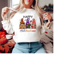happy hallothanksmas gnomes sublimation design, halloween thanksgiving christmas png, halloween gnome png, christmas gnome png, sublimation