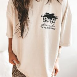 do no harm take no shit cowboy skelly tee, vintage retro inspired shirt, trendy hippie graphic tee, boho graphic tee
