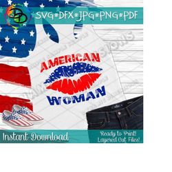american woman svg, patriotic lips svg, 4th of july svg, american flag lips svg, grunge mouth clipart, women, girls, summer svg, cut files