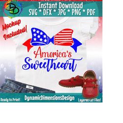 americas sweetheart svg, usa svg, america svg, little girl svg, american flag svg, bow svg, red, white blue, cricut svg, silhouette svg