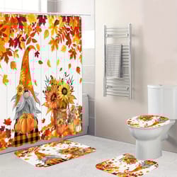 1/4pcs autumn spirit & maple leaf & pumpkin shower curtain, waterproof shower curtain with 12 hooks