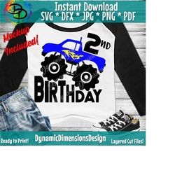 monster truck birthday svg, monster truck svg, second birthday svg, svg, dxf, cricut, silhouette cameo, cut file, vinyl decal, shirt design
