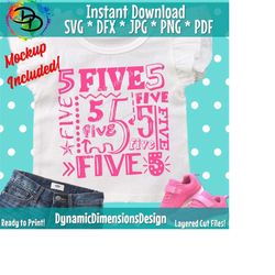 5th birthday collage svg, fifth, baby svg, fifth birthday, girl party, kid design, five year old, typography