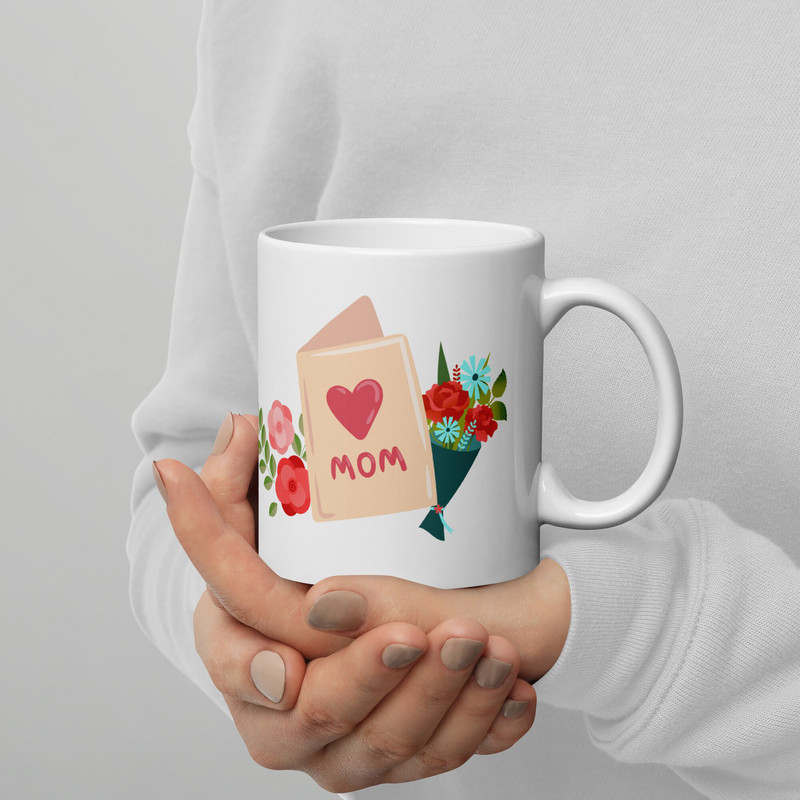 Happy Mothers Day Love Mom Heart Flowers White glossy mug - 1.jpg