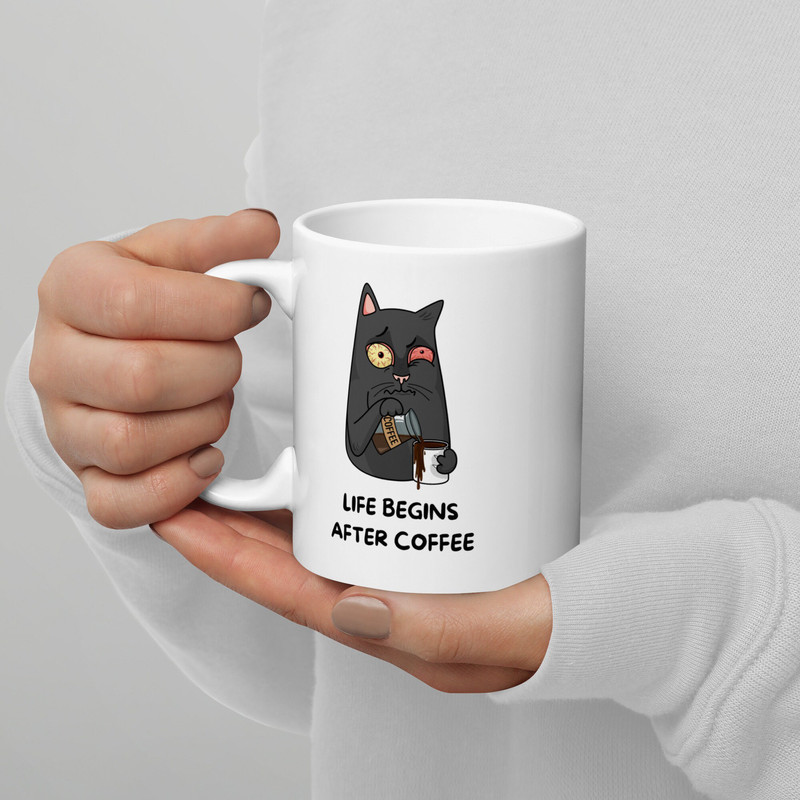 Life Begins After Coffee Cat Mug, 11oz White Ceramic Glossy Mug, Gift Idea, Digital print, Graphic Homeware Living, Boss Gift, Gift For - 2.jpg