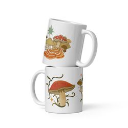 mushroom psychedelic witch pattern 11 oz white glossy ceramic mug, coffee mug