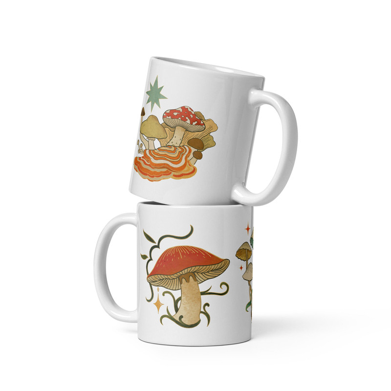 Mushroom Psychedelic Witch Pattern 11oz White ceramic glossy mug, Tea Coffee Lover Gift Set Winter Cosy Warm Mug, Gift for, Coffee Cup - 1.jpg