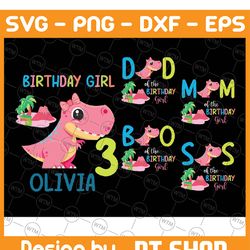 family matching dinosaur birthday girl svg, cute pink dino personalized birthday png, digital download
