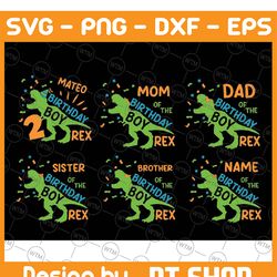 custom name age dinosaur birthday boy svg, t-rex birthday boy svg, custom dinosaur family birthday party svg, digital do